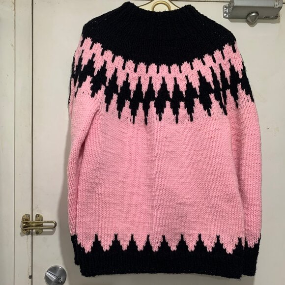 HANDMADE CHUNKY KNIT FAIR ISLE WOOL SWEATERS SIZE L - Picture 2 of 6